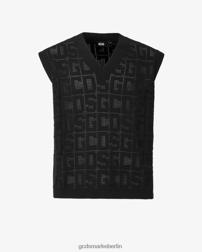 GCDS Männer Monogramm-Makramee-Weste LP42F18 Schwarz Kleidung
