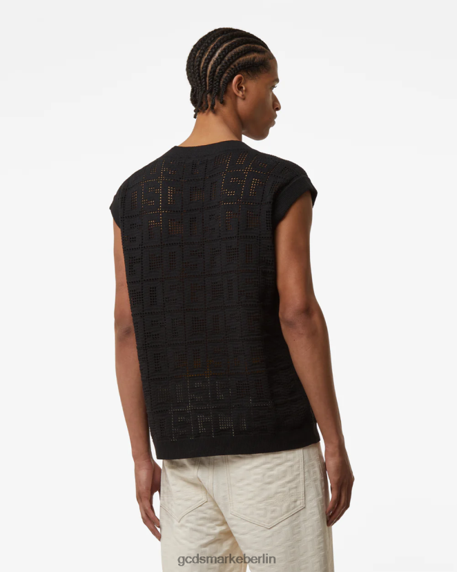 GCDS Männer Monogramm-Makramee-Weste LP42F18 Schwarz Kleidung