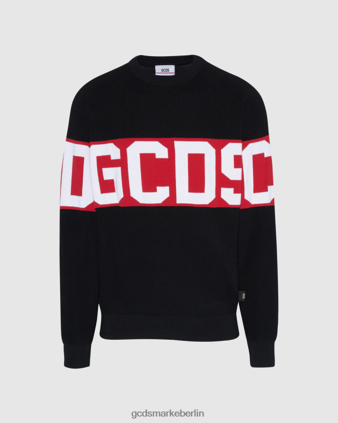 GCDS Männer Pullover aus Baumwolle mit Logoband LP42F43 Schwarz Kleidung