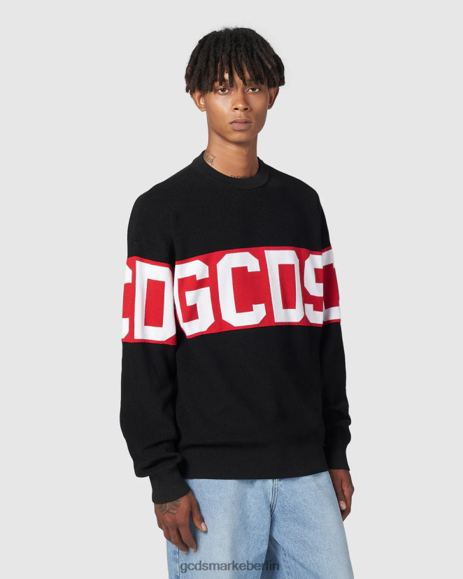 GCDS Männer Pullover aus Baumwolle mit Logoband LP42F43 Schwarz Kleidung