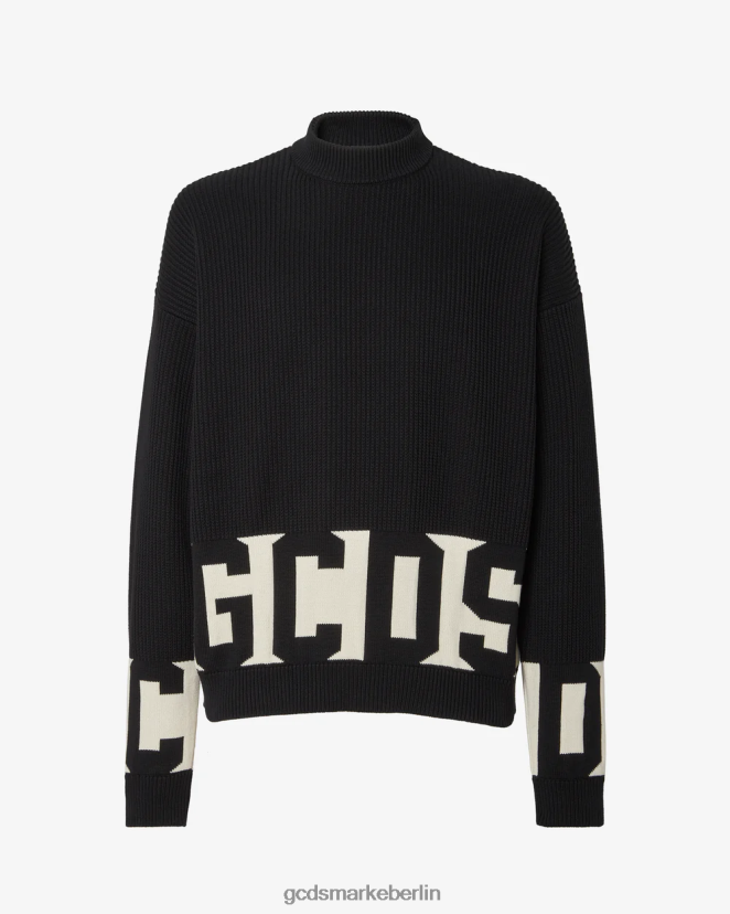 GCDS Männer Pullover aus Baumwolle mit niedrigem Bund LP42F24 Schwarz Kleidung