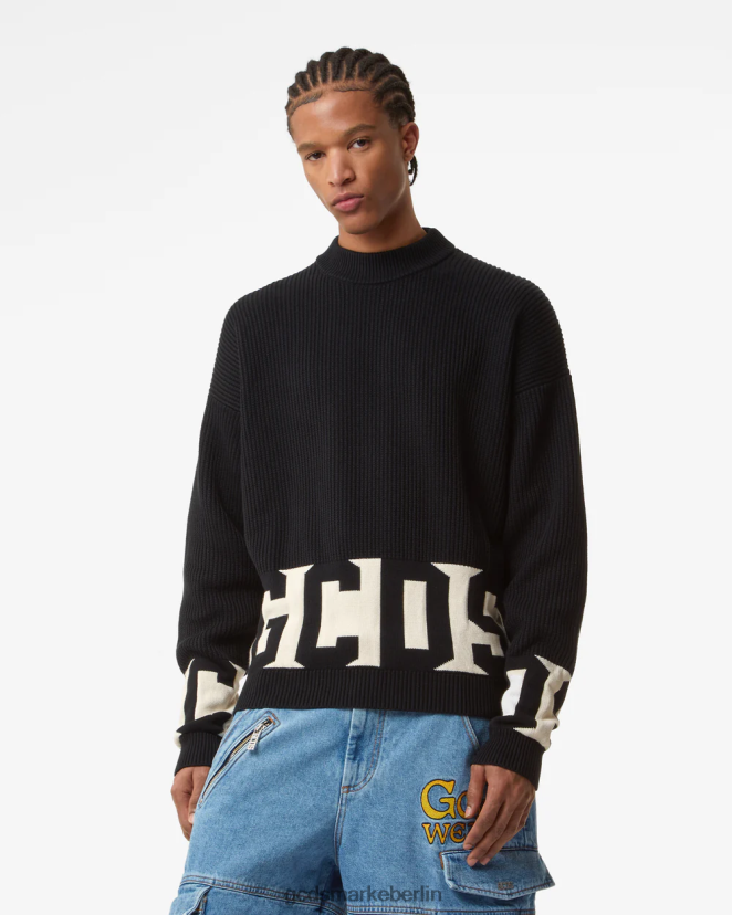 GCDS Männer Pullover aus Baumwolle mit niedrigem Bund LP42F24 Schwarz Kleidung