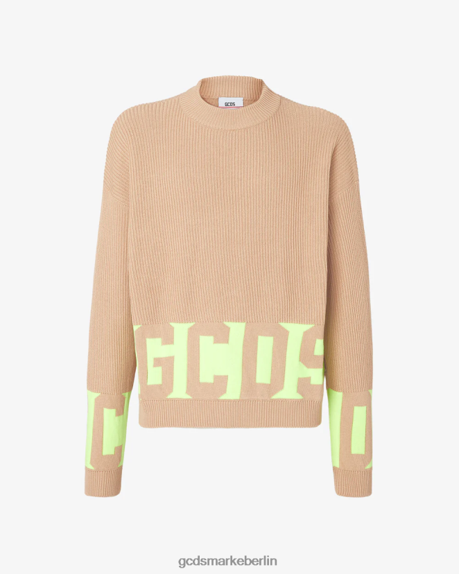 GCDS Männer Pullover aus Baumwolle mit niedrigem Bund LP42F28 Beige Kleidung