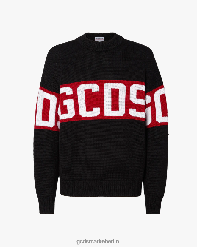 GCDS Männer Pullover aus Wolle mit Logoband LP42F42 Schwarz Kleidung