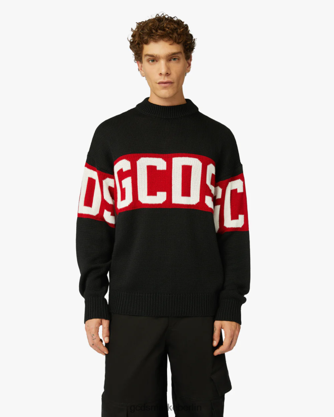 GCDS Männer Pullover aus Wolle mit Logoband LP42F42 Schwarz Kleidung