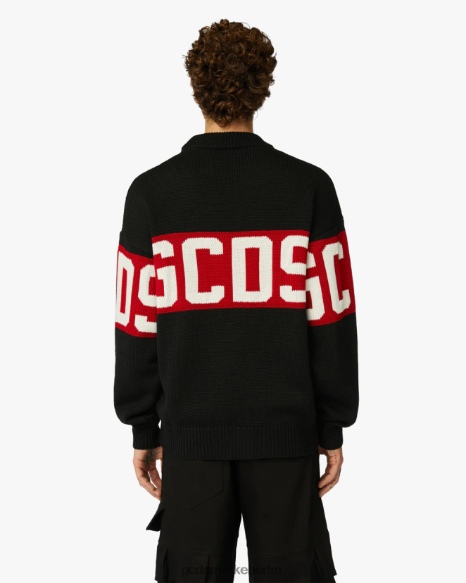 GCDS Männer Pullover aus Wolle mit Logoband LP42F42 Schwarz Kleidung