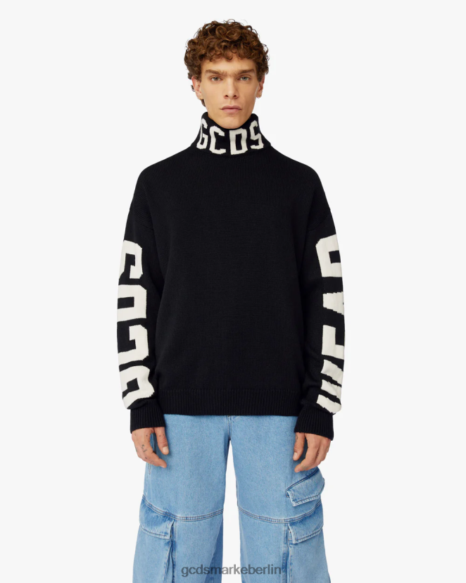 GCDS Männer Rollkragenpullover mit Logo LP42F40 Schwarz Kleidung
