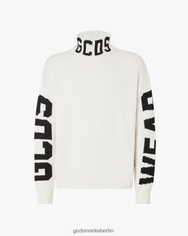 GCDS Männer Rollkragenpullover mit Logo LP42F41 cremefarben Kleidung