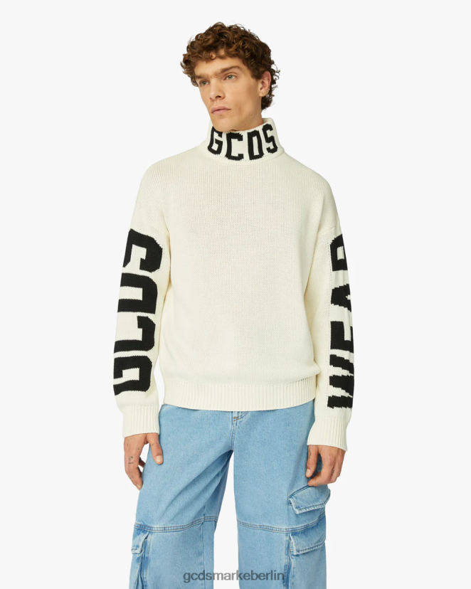 GCDS Männer Rollkragenpullover mit Logo LP42F41 cremefarben Kleidung
