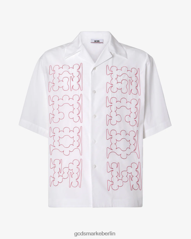GCDS Männer Besticktes Bowlingshirt aus Baumwolle LP42F91 Weiß Kleidung