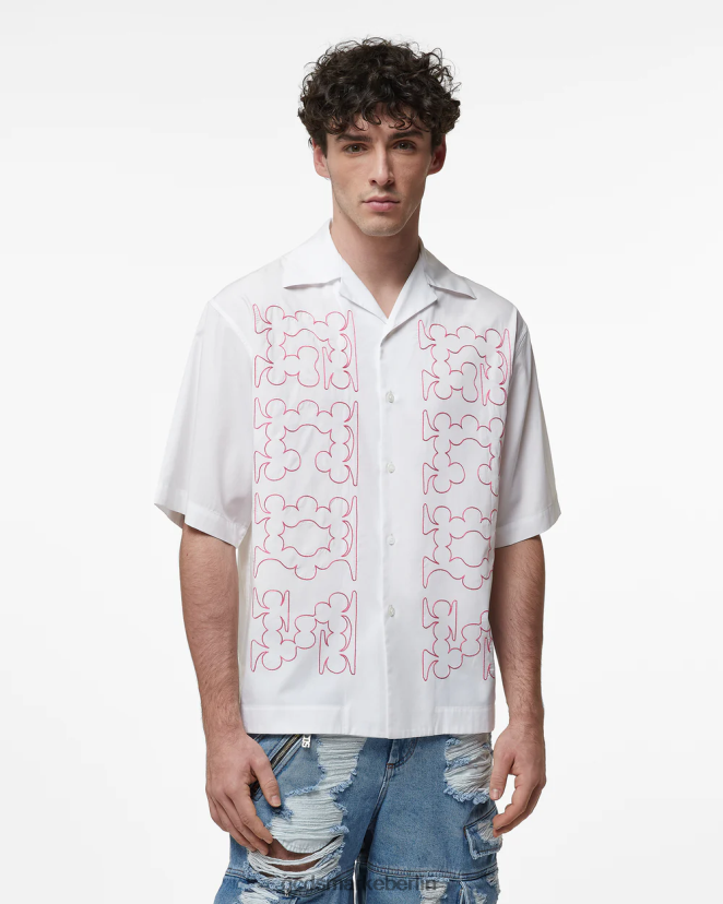 GCDS Männer Besticktes Bowlingshirt aus Baumwolle LP42F91 Weiß Kleidung