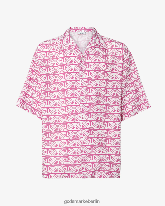 GCDS Männer Bowlingshirt mit gewelltem Logo-Print LP42F97 Fuchsie Kleidung