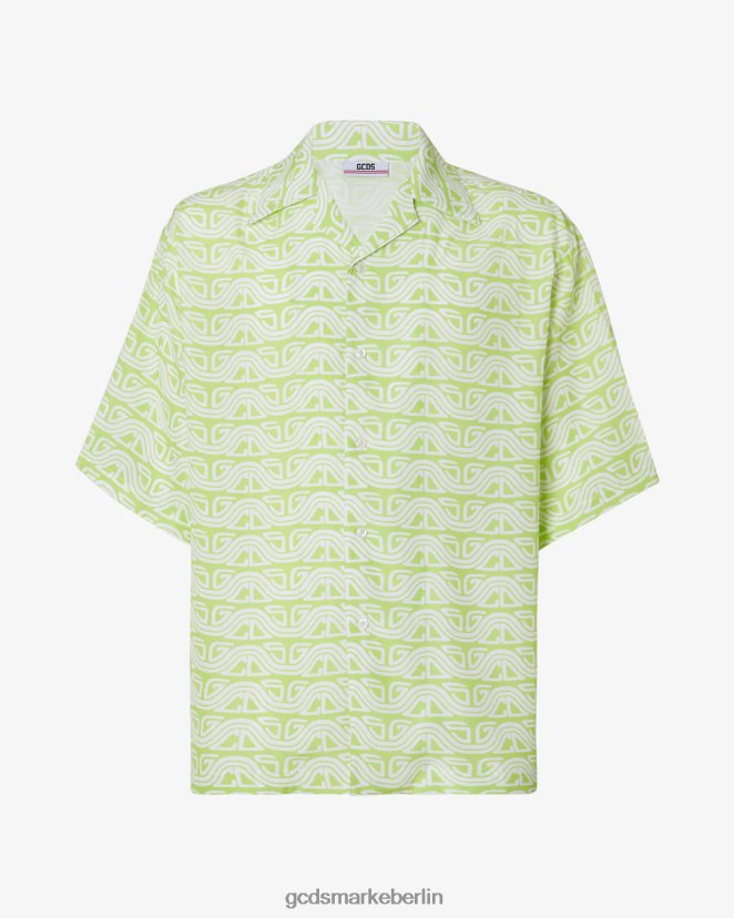 GCDS Männer Bowlingshirt mit gewelltem Logo-Print LP42F98 Kalk Kleidung