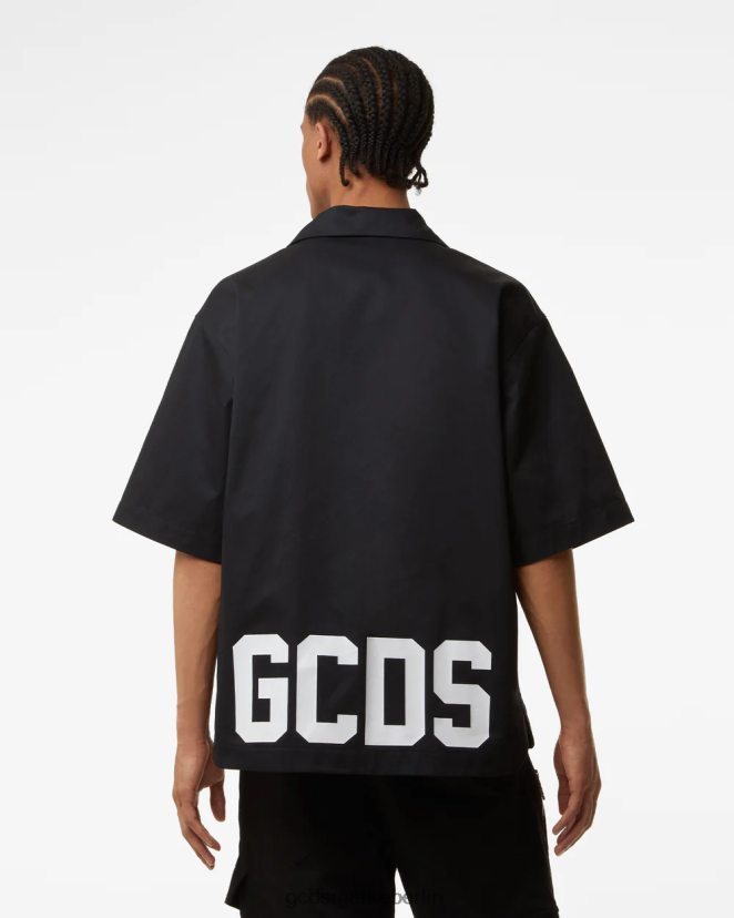 GCDS Männer Bowlingshirt mit niedrigem Bund LP42F85 Schwarz Kleidung