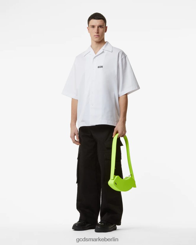 GCDS Männer Bowlingshirt mit niedrigem Bund LP42F86 Weiß Kleidung
