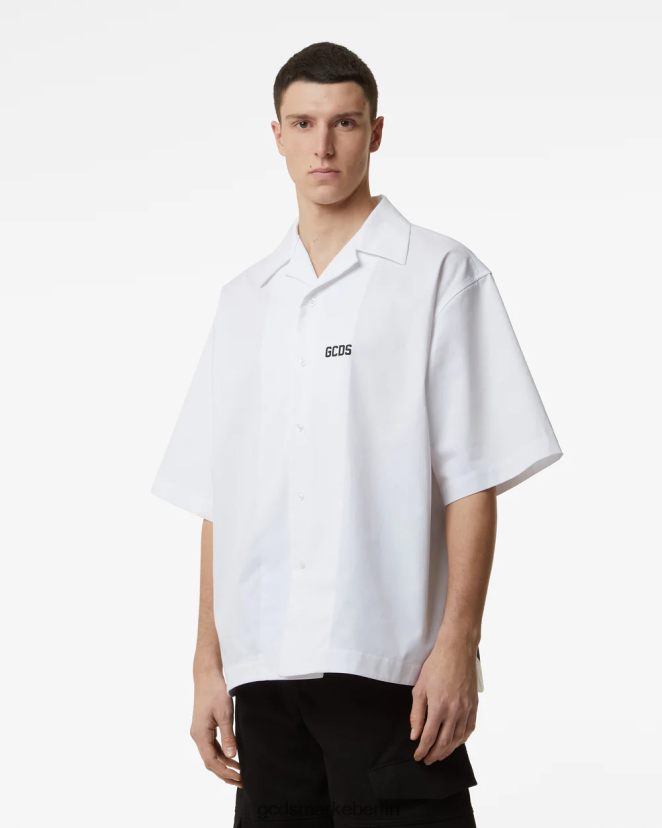GCDS Männer Bowlingshirt mit niedrigem Bund LP42F86 Weiß Kleidung