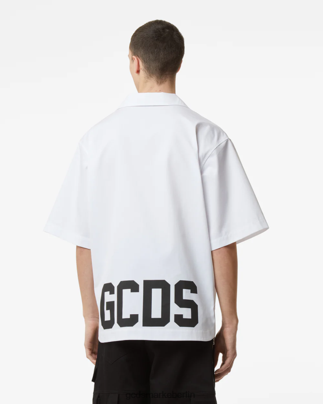 GCDS Männer Bowlingshirt mit niedrigem Bund LP42F86 Weiß Kleidung