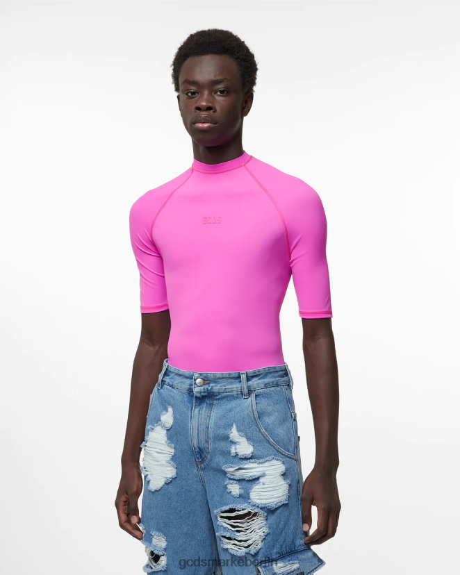 GCDS Männer Klassischer, kurzärmliger Rashguard mit Logo LP42F94 Fuchsie Kleidung