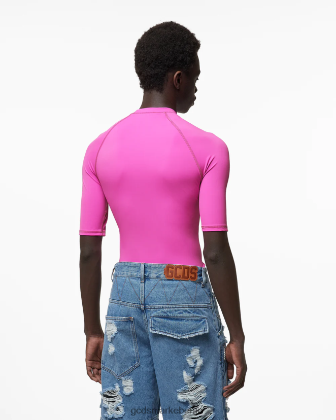 GCDS Männer Klassischer, kurzärmliger Rashguard mit Logo LP42F94 Fuchsie Kleidung