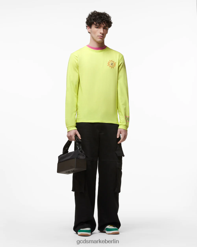 GCDS Männer Langärmliges T-Shirt mit Surfing-Wirdo-Aufdruck LP42F103 Kalk Kleidung
