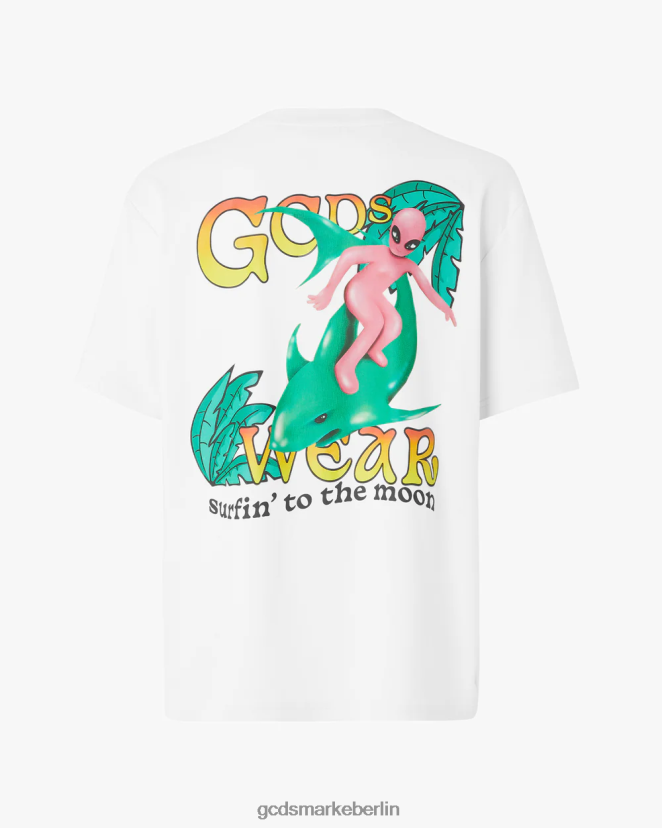 GCDS Männer Lockeres T-Shirt mit Surfing-Wirdo-Aufdruck LP42F101 Weiß Kleidung