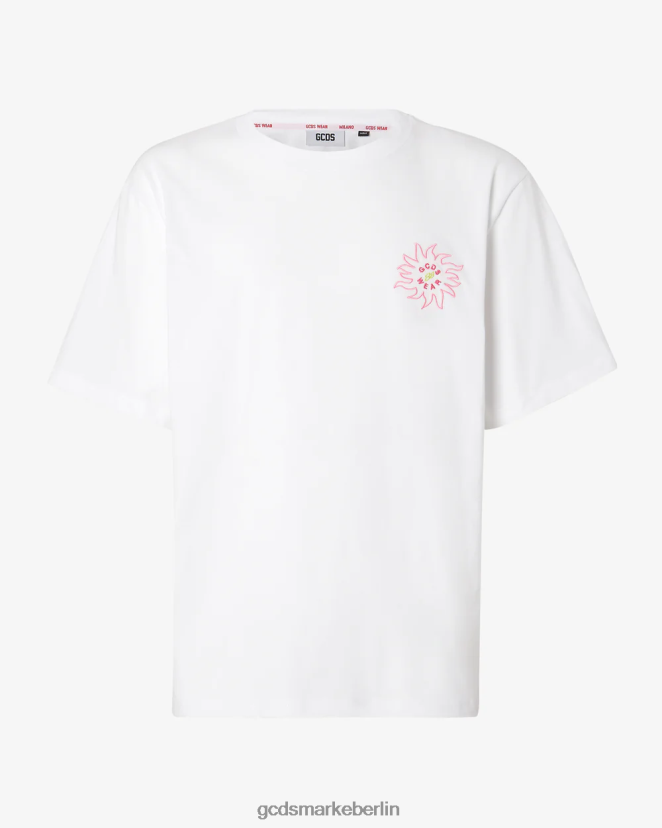 GCDS Männer Lockeres T-Shirt mit Surfing-Wirdo-Aufdruck LP42F101 Weiß Kleidung