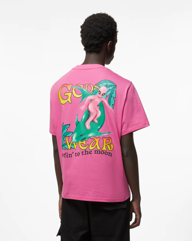 GCDS Männer Lockeres T-Shirt mit Surfing-Wirdo-Aufdruck LP42F92 Fuchsie Kleidung