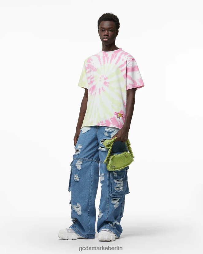 GCDS Männer Loses T-Shirt mit Batikmuster LP42F99 Mehrfarbig Kleidung