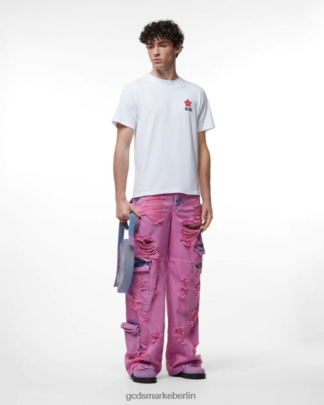 GCDS Männer Loses T-Shirt mit Patrick Star-Stickerei LP42F88 Weiß Kleidung