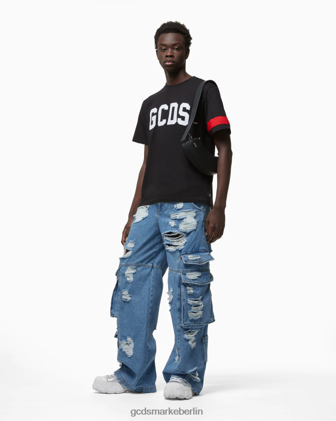 GCDS Männer Normales T-Shirt mit Logo LP42F79 Schwarz Kleidung