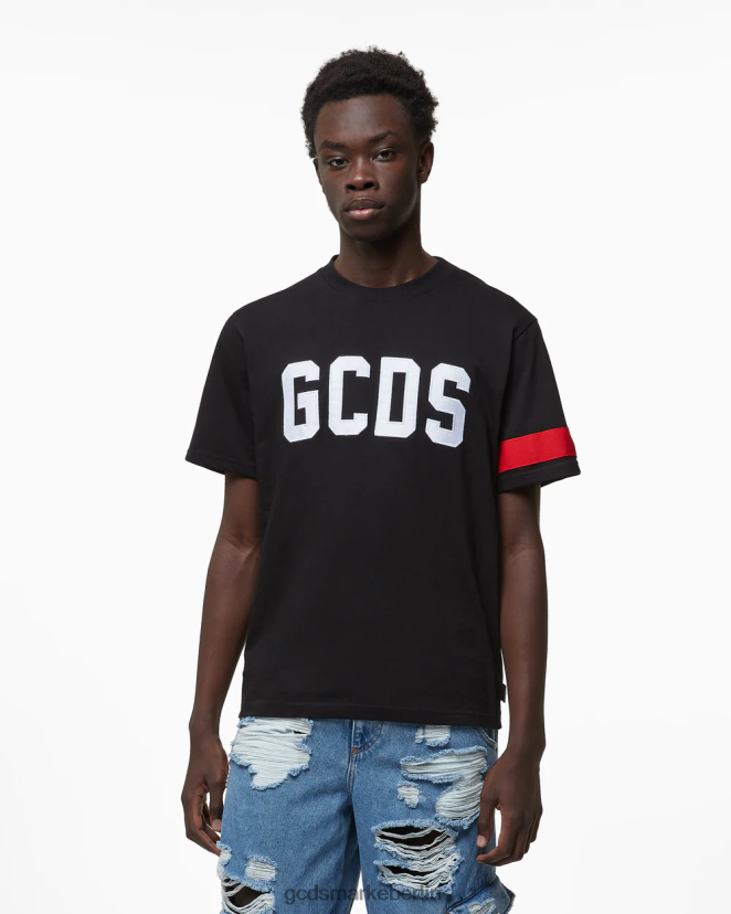 GCDS Männer Normales T-Shirt mit Logo LP42F79 Schwarz Kleidung