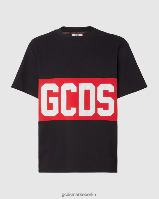 GCDS Männer Normales T-Shirt mit Logoband LP42F310 Schwarz Kleidung