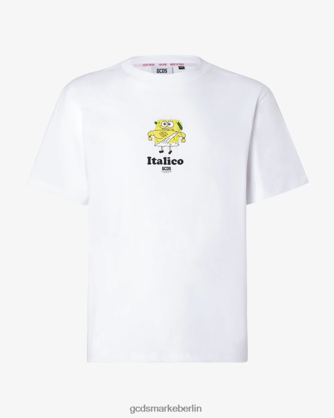 GCDS Männer SpongeBob Italico Basic T-Shirt LP42F89 Weiß Kleidung