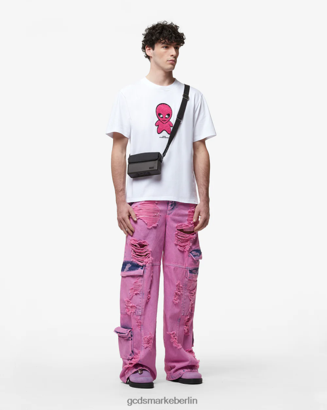GCDS Männer Wirdo lockeres T-Shirt LP42F95 Weiß Kleidung