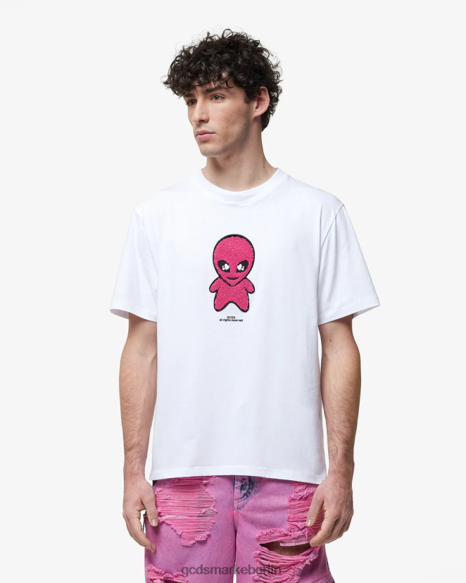 GCDS Männer Wirdo lockeres T-Shirt LP42F95 Weiß Kleidung