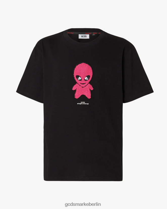 GCDS Männer Wirdo lockeres T-Shirt LP42F96 Schwarz Kleidung