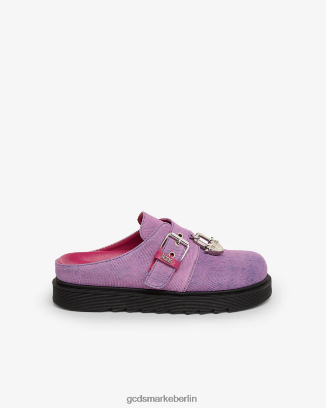 GCDS Männer Pantoletten aus gebleichtem Denim mit Charme LP42F174 Rosa Schuhwerk