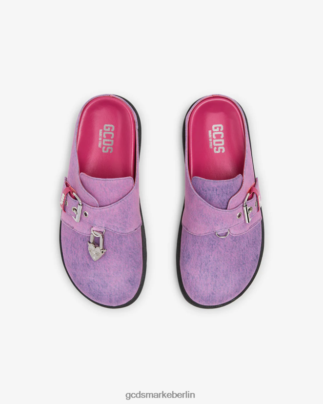 GCDS Männer Pantoletten aus gebleichtem Denim mit Charme LP42F174 Rosa Schuhwerk