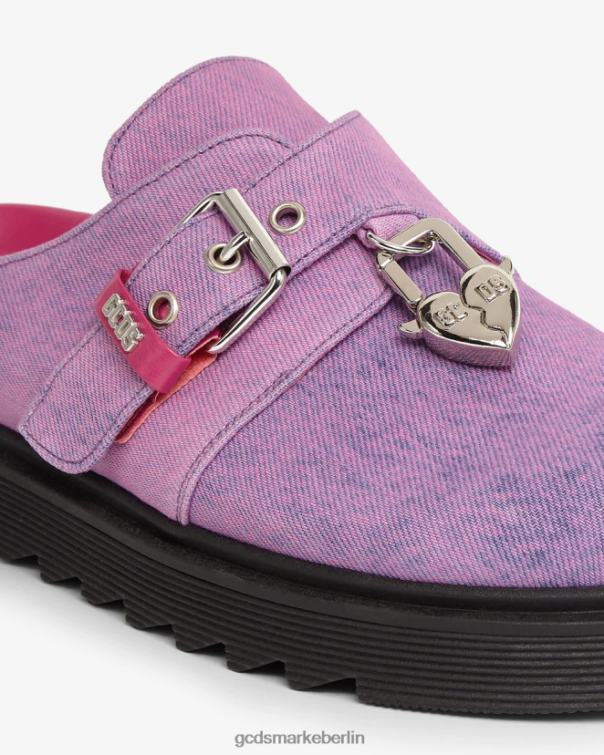 GCDS Männer Pantoletten aus gebleichtem Denim mit Charme LP42F174 Rosa Schuhwerk
